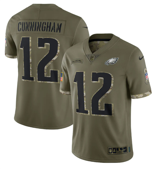 Men's Philadelphia Eagles #12 Randall Cunningham 2022 Olive Salute To Service Limited Stitched Jersey